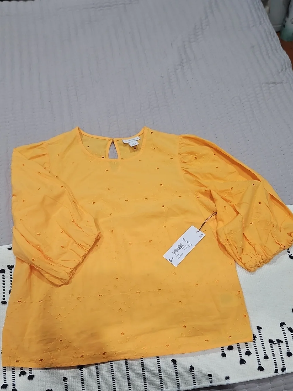 Liz Claiborne Yellow Eyelet Puff-Sleeve Blouse